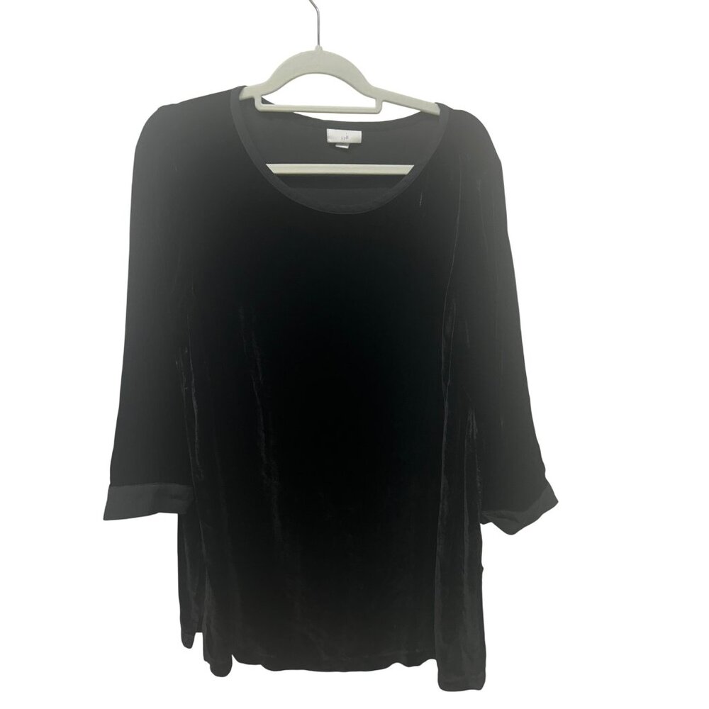 J Jill Black Velvet 3/4 Sleeve Top Rolled Cuffs Side split seams XL
